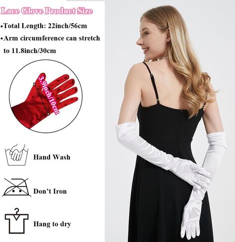 قفازات طويلة لحفلات الأوبرا من الساتان للنساء، مقاس 55.88 سم، قفازات قابلة للتمدد لحفلات الزفاف المسائية، طول الكوع، مقاس البالغين in Kuwait