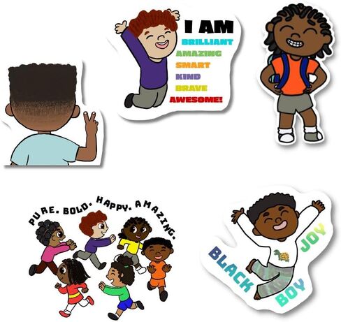 حزمة ملصقات الأطفال السوداء للأولاد | ملصقات مقطوعة بالقالب من Little Black Boy لمجموعة دفاتر الملاحظات الخاصة بزجاجة المياه والكمبيوتر المحمول | ملصقات بلاك بوي جوي | ملصق مائي | ضد للماء in Saudi Arabia