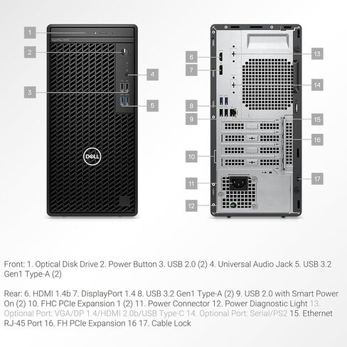 كمبيوتر سطح المكتب طراز OptiPlex 3000 من Dell، Intel Core i9-12900K، ذاكرة وصول عشوائي 32 جيجابايت، 1 تيرابايت SSD، RJ-45، DVD-RW، HDMI، لوحة مفاتيح وماوس سلكي، منفذ عرض، واي فاي، Windows 11 Pro، أسود in Kuwait