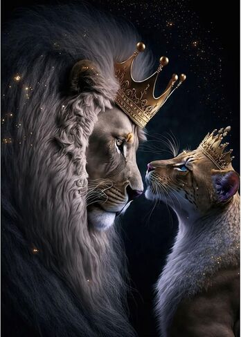 مجموعات الطلاء الماسي من MOBDEA Kings Lions للبالغين، طلاء يدوي بالأرقام للبالغين المبتدئين، لوحات حفر كاملة بنقاط الماس، لوحات فنية فنية لصور الحيوانات لديكور جدار المنزل مقاس 12 × 16 بوصة in Kuwait