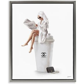 Stupell Industries Chic Fashion Coffee and Purse Female Robe Pose, Design by Ziwei Li in Kuwait