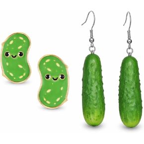 2 PCS Pickle Earrings for Women, Cute Pickle Jewelry, Fun Pickleball Earrings and Necklace, Unique Pickle Accessories for Everyday Wear, Lightweight and Comfortable Design in Kuwait