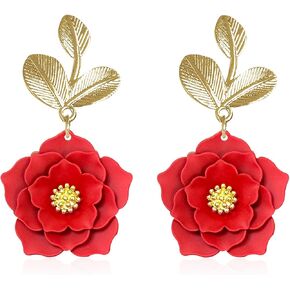 Bohemian Camellia Flower Stud Earrings with Leaf Minimalist Floral Earrings for Women Summer Refreshing Seaside Idyllic Holiday Jewelry in Saudi Arabia