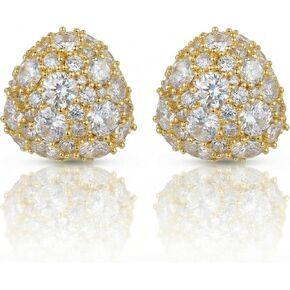 أقراط مثلثة منتفخة ذهبية أنيقة من تشيكوسلوفاكيا، تصميم زهور، أقراط هندسية مقببة متلألئة للنساء، أقراط فاخرة مرصعة كثيفة للولائم/المواعدة/يوميًا/حفلة in Kuwait