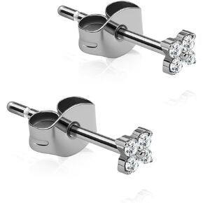 XUU Titanium Stud Earrings for Women, Minimalist Cubic Zirconia stud, Dainty Halo Earrings, Hypoallergenic Piercing Jewelry, Gold & Silver (Pair) in Saudi Arabia