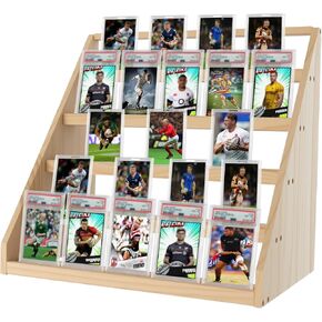حامل عرض بطاقات التداول الخشبي - حامل عرض بطاقات من 5 طبقات لحالات مغناطيسية 35pt، حامل عرض منضدية متدرج، حافظة عرض بطاقة PSA الرياضية للبيسبول، مجموعة بطاقات كرة القدم (طبيعية) in Kuwait