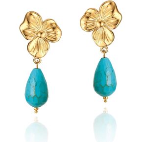 Turquoise Dangle Earrings for Women 14K Gold Plated Boho Jewelry for Women Stainless Steel Hypoallergenic in Kuwait