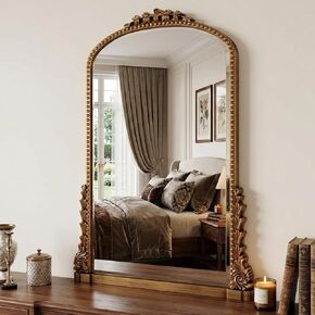 Antok Antique Gold Wall Mirror, 25" x 38" Arched Vintage Mirror, French Baroque Decorative Wall Mirror with Ornate Carved Frame for Bathroom, Entryway, Living Room, Mantel & Hallway in Kuwait