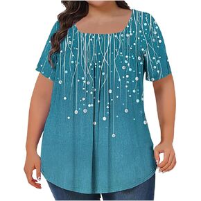 Womens Summer Tops 2025 Trendy Crewneck Tunic Shirts Short Sleeve Blouses Business Casual Cruise Plus Size Clothing in Kuwait