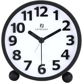 Lafocuse Metal Large 3D Numerals Easy to Read Analog Alarm Clock for Heavy Sleepers with Night Light and Snooze Function, Silent Black Bedside Clock for Bedroom Desk Shelf Table, 4 Inch in Saudi Arabia