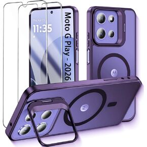 جراب Moto G Play 2024، جراب هاتف Motorola G Play 2024 مع مسند وواقي شاشة وغطاء كاميرا منزلق، غطاء واقٍ شديد التحمل مضاد للصدمات لهاتف Motorola Moto G Play 2024، أزرق in Kuwait