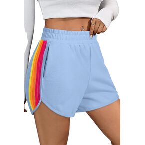 Women's Beau Blue Color Block Stripes High Waist Active Shorts for Workout and Lounge in Kuwait