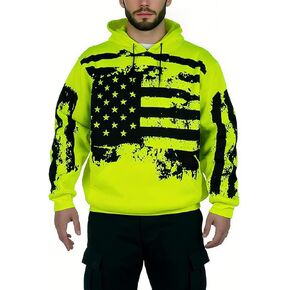 Graphic Hoodie for Men High Vis Pullover USA Flag Vintage Construction Work Fleece Sweatshirt with Pocket in Saudi Arabia