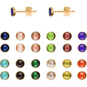 12 Pairs Multi Colored Cats Eye Stud Earrings Stainless Steel Gemstone Round Heart Square Oval Stud Earrings Set for Women in Kuwait