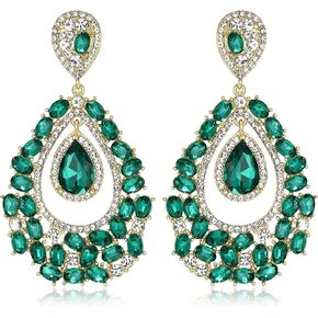 BriLove Gorgeous Shiny Rhinestones Oval Teardrop Chandelier Long Dangle Earrings for Wedding Bridal Party Prom Jewelry Accessories in Kuwait