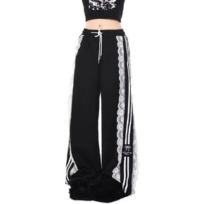 Women's Harajuku Street lace Casual Pants y2k Gothic Punk Elastic Hippie Pants Flared in Kuwait