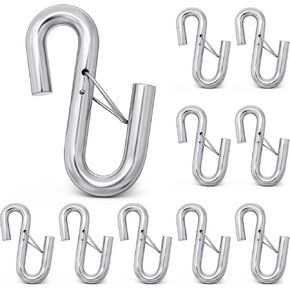 10 Pack 3/8 Inch Trailer Safety Chain S Hook with Latch, 1100 Lbs Working Load Limit, 3300 Lbs Breaking Strength, Heavy Duty S Hook for Towing Lifting Warehouse Industrial & Cargo Securing in Kuwait