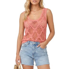 Crochet Tank Tops for Women Hollow Out Lightweight Casual Sleeveless Boho Coverup Sweater Vest Top for Summer Fall in Kuwait