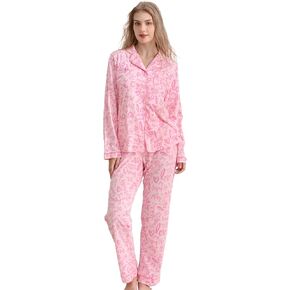 100% Cotton Pajamas for Women 2 Piece PJs Set Purple L Long Sleeve with 3 Pockets Button Down Sleepwear in Kuwait