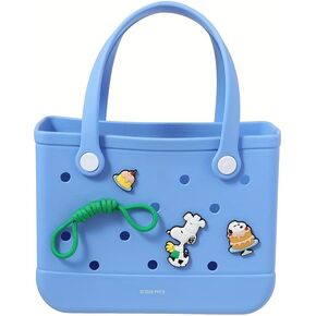 MINISO Snoopy silicone perforated tote bag with charm, openwork design, blue, pink, and beige. in Kuwait