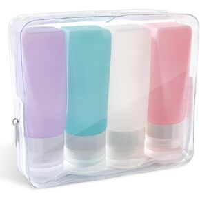 زجاجات سفر مقاومة للتسرب، 3 أونصة من السيليكون المعتمد من إدارة أمن المواصلات الأمريكية، مجموعة حاويات قابلة لإعادة الملء لمستحضرات التجميل والشامبو والبلسم in Kuwait