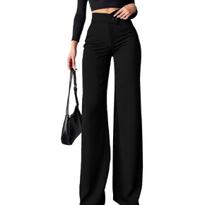 Ulovmi سروال نسائي عالي الخصر وواسع الساق، بنطلون كاجوال للعمل المكتبي، بنطلون بالازو، أسود، مقاس X-Large in Kuwait