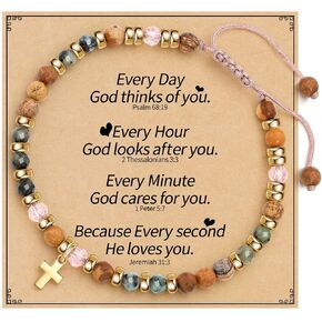 Easter Basket Stuffers for Teens, Christian Easter Gifts for Women, Cross Bracelets for Women Baptism Gifts for Girl Natural Stone Bead Bracelet Communion Confirmation Catholic Gift Jewelry in Kuwait