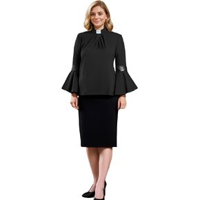 قميص رجال الدين النسائي القس والكاهن مع علامة تبويب سيدة الجاكار الساتان الجبهة الكتابية قميص بأكمام واسعة in Kuwait