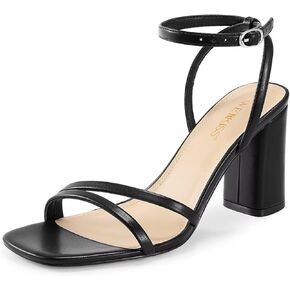 wetkiss Womens Sandals Chunky Strappy Heels Square Open Toe Ankle Buckle Comfort Dress Party Shoes in Kuwait