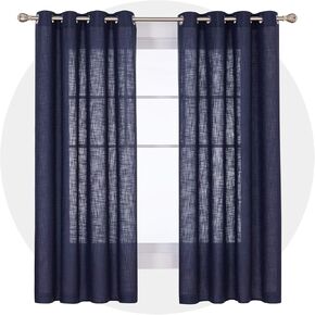 Deconovo Faux Linen Window Drapes Linen Look Panels Solid Grommet Curtains for Living Room Semi Sheer Curtain Navy Blue 52x84 Inch 2 Panels in Kuwait