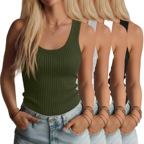 4 Pack Women's Ribbed Tank Tops Casual Scoop Neck Cotton Racerback Tanks Summer Slim Fit Sleeveless Tops Shirts in Kuwait