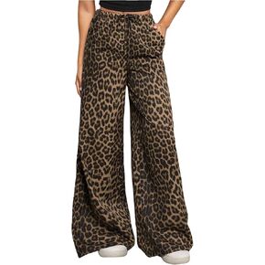 سروال نسائي من GORGLITTER بنطال الفهد بطبعة الفهد بنطال بأرجل واسعة وخصر عالي عصري فضفاض in Kuwait