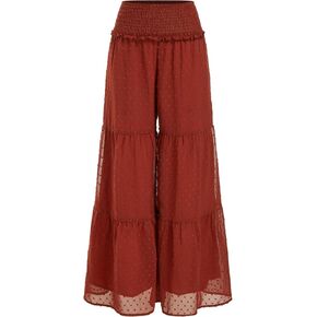 CIDER سروال نسائي واسع الساق سروال بالازو خصر مرن مكشكش هيم فلوي بوهو ملابس صيفية غير رسمية in Kuwait