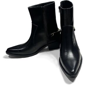 Western Cowboy Boots for Men Classic Embroidered Fashion Metal Chain Pointed Toe Chunky Heel Chelsea Boots Casual Retro Dress Side Zipper Ankle Boots in Kuwait