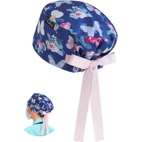 Butterfly Rose Euro Scrub Caps for Women with Buttons,Adjustable Head Cover with Ribbons, Premium Medical Surgical Hat for Long or Short Hair in Kuwait