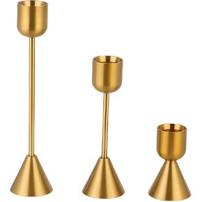 حامل شمعدان ذهبي نحاسي، مجموعة من 3 حوامل شموع مستدقة، حامل شموع معدني طويل القامة ديكور لحفلات الزفاف، العشاء، الحفلات، الذكرى السنوية، يناسب شمعة بسمك 0.98 بوصة in Kuwait