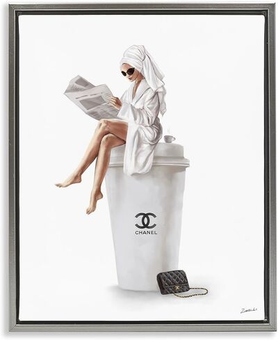 Stupell Industries Chic Fashion Coffee and Purse Female Robe Pose, Design by Ziwei Li in Kuwait