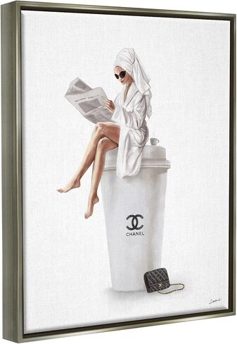 Stupell Industries Chic Fashion Coffee and Purse Female Robe Pose, Design by Ziwei Li in Kuwait