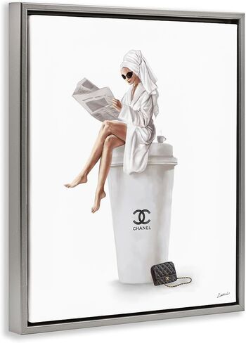 Stupell Industries Chic Fashion Coffee and Purse Female Robe Pose, Design by Ziwei Li in Kuwait