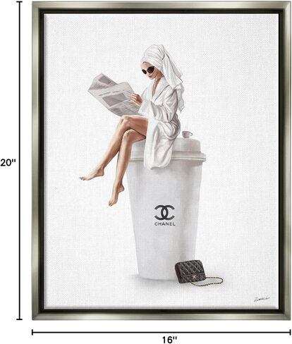 Stupell Industries Chic Fashion Coffee and Purse Female Robe Pose, Design by Ziwei Li in Kuwait