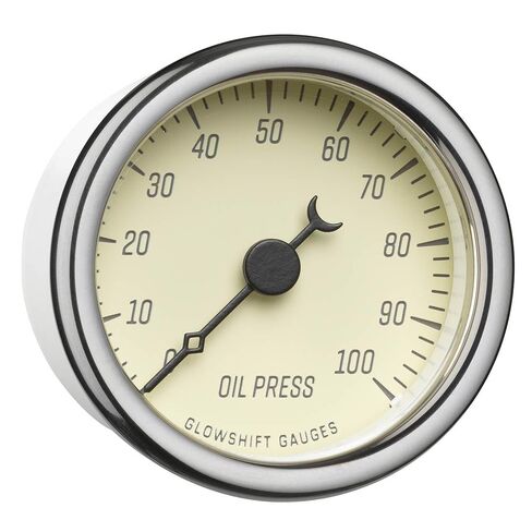 مجموعة قياس ضغط الزيت GlowShift Classic Series 100 PSI - تتضمن مستشعرًا إلكترونيًا 1/8-27 NPT وأحزمة أسلاك - قرص أبيض عتيق - LED أبيض - تصميم على الطراز العتيق - 2-1/16 بوصة (52 مم) in Saudi Arabia