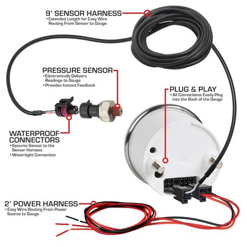 مجموعة قياس ضغط الزيت GlowShift Classic Series 100 PSI - تتضمن مستشعرًا إلكترونيًا 1/8-27 NPT وأحزمة أسلاك - قرص أبيض عتيق - LED أبيض - تصميم على الطراز العتيق - 2-1/16 بوصة (52 مم) in Saudi Arabia