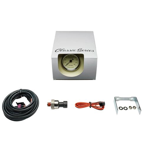 مجموعة قياس ضغط الزيت GlowShift Classic Series 100 PSI - تتضمن مستشعرًا إلكترونيًا 1/8-27 NPT وأحزمة أسلاك - قرص أبيض عتيق - LED أبيض - تصميم على الطراز العتيق - 2-1/16 بوصة (52 مم) in Saudi Arabia