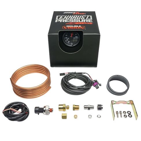 MaxTow Double Vision 100 PSI Exhaust Drive Pressure Gauge Kit - Includes Sensor, Copper Hose & Fittings - Black Gauge Face - Green LED Dial - Analog & Digital Readouts - for Diesel Trucks - 2-1/16" in Kuwait