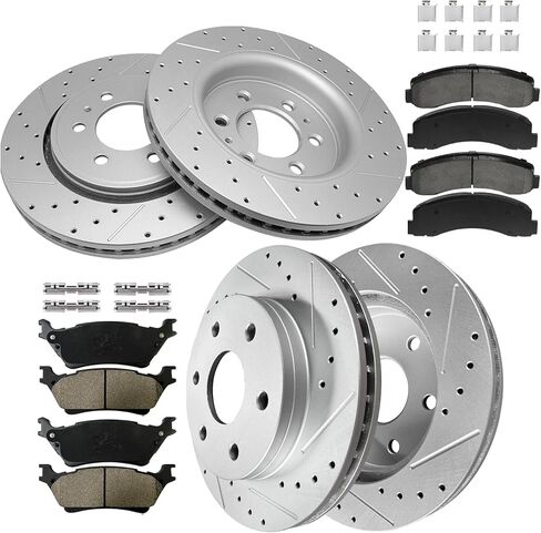 مجموعة فرامل أمامية وخلفية من AUTOCLUB، لـ 2012 2013 2014 2015 2016 2017 2018 2019 2020 Ford F-150 وسادات الفرامل والدوارات، استبدال الفرامل المحفورة والمشقوقة 13.78 بوصة أمامية و13.70 بوصة خلفية [6 عروة] in Kuwait