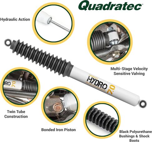 Quadratec Maximum Duty Hydro 7.0 Rear Shock Absorber - Fits Jeep Wrangler JK 2007-2018 with 0" - 1" Lift - For Mild to Moderate Offroad Use - Twin-Tube Hydraulic Shock - True Velocity Sensitive Valve in Kuwait