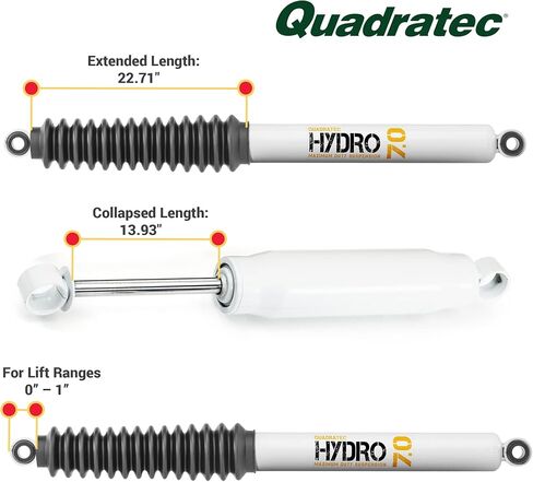 Quadratec Maximum Duty Hydro 7.0 Rear Shock Absorber - Fits Jeep Wrangler JK 2007-2018 with 0" - 1" Lift - For Mild to Moderate Offroad Use - Twin-Tube Hydraulic Shock - True Velocity Sensitive Valve in Kuwait