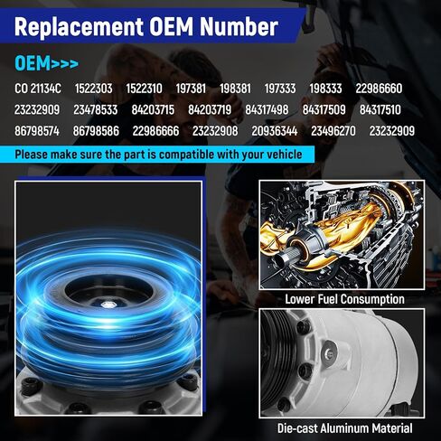 HVAC AC Compressor CO 29134C for GMC Yukon&Yukon XL 2015-2020/Sierra1500 2014-2019, Chevrolet Suburban & Tahoe 2015-2020/Cheyenne 2014-2018/Silverado1500 2014-2019,Cadillac Escalade 2015-2020 in Kuwait
