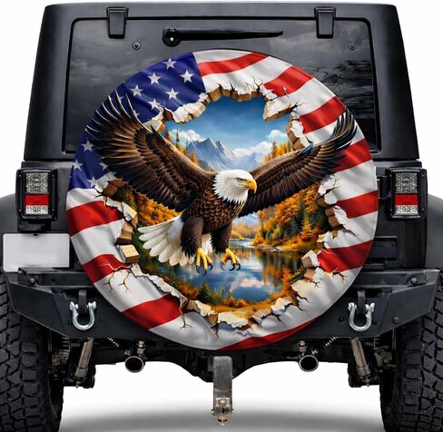 غطاء الإطار الاحتياطي من ThangPham Shop America Flag Bald Eagle مع/بدون فتحة كاميرا احتياطية - غطاء الإطار الاحتياطي Majestic Bald Eagle America Flag in Saudi Arabia