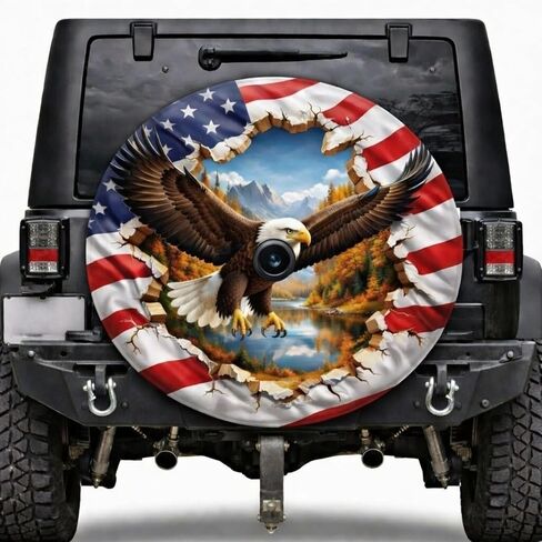 غطاء الإطار الاحتياطي من ThangPham Shop America Flag Bald Eagle مع/بدون فتحة كاميرا احتياطية - غطاء الإطار الاحتياطي Majestic Bald Eagle America Flag in Saudi Arabia